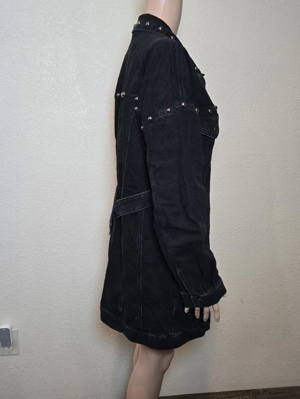 Rails Ladera Studded Denim Mini Dress NWT Size Large Black Long Sleeve - Picture 8 of 16